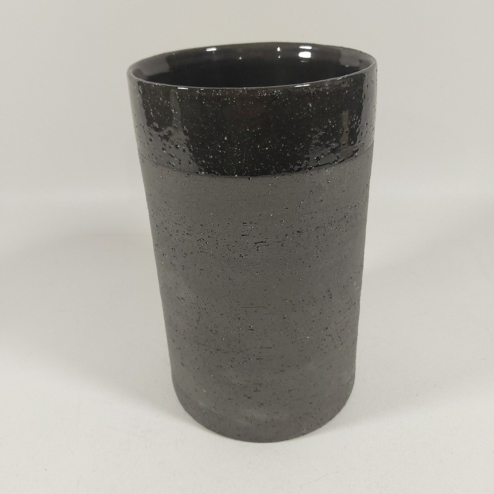 Black And Grey Ceramic Textured  Glaze Rim Decorative Vase 8"‎